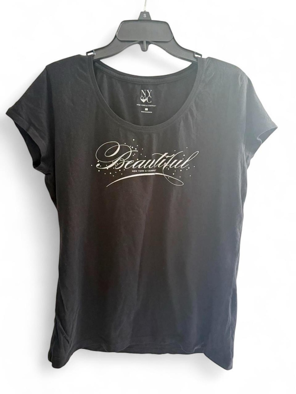 NY & Co. Women’s Black 'Beautiful' Short Sleeve Tee